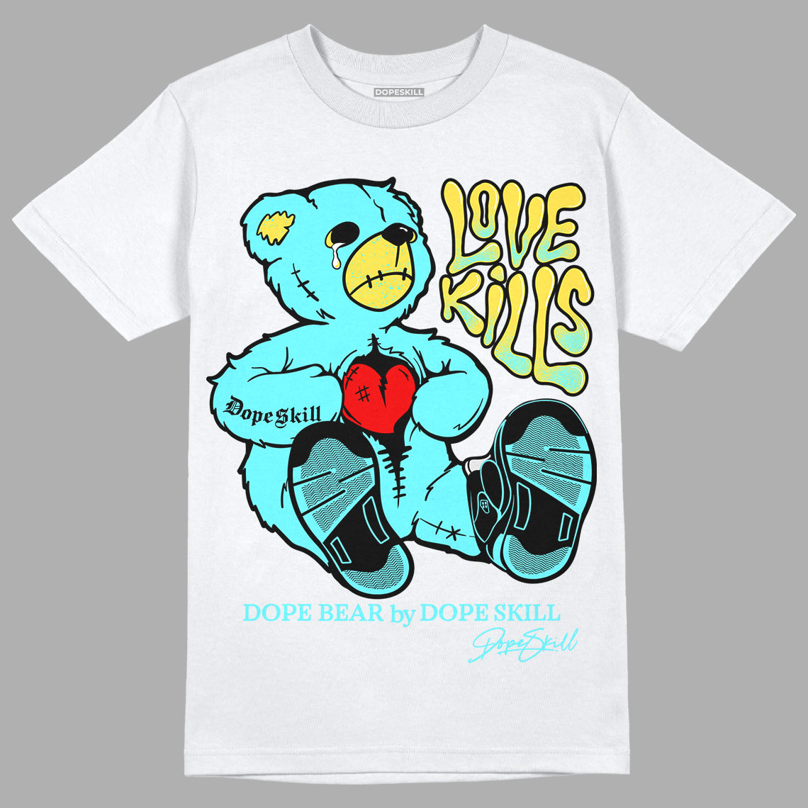 Aqua 5s DopeSkill T-Shirt Love Kills Graphic - White