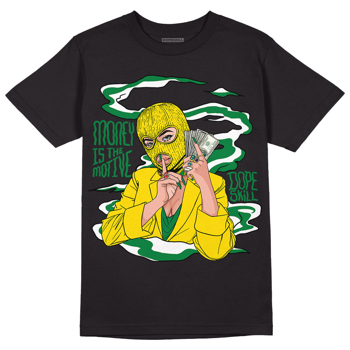 Dunk Low Reverse Brazil DopeSkill T-Shirt Money Is The Motive Graphic - Black