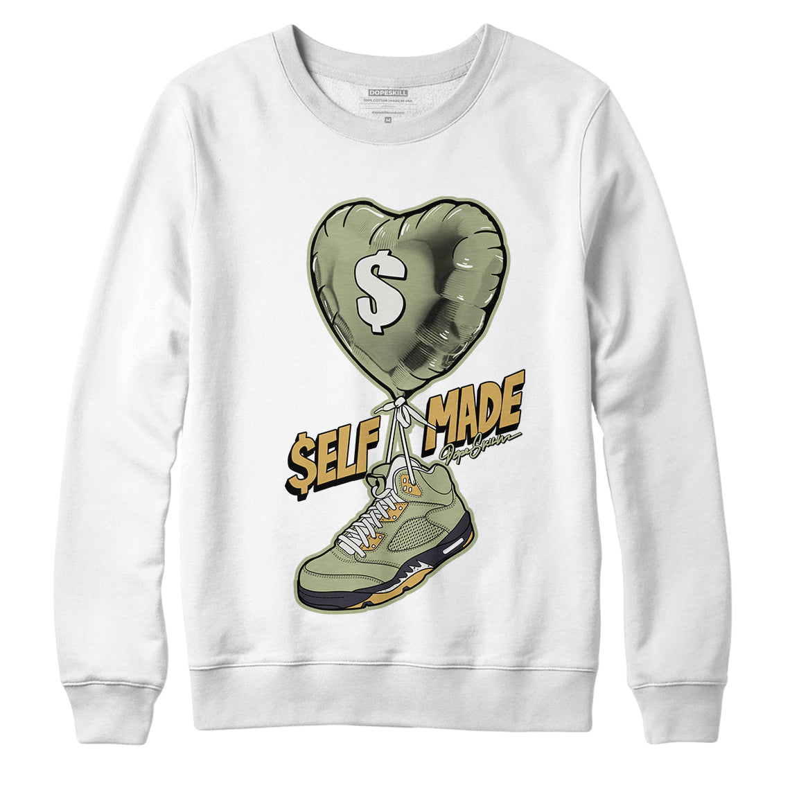 Jordan 5 Jade Horizon DopeSkill Sweatshirt Self Made Graphic - White 