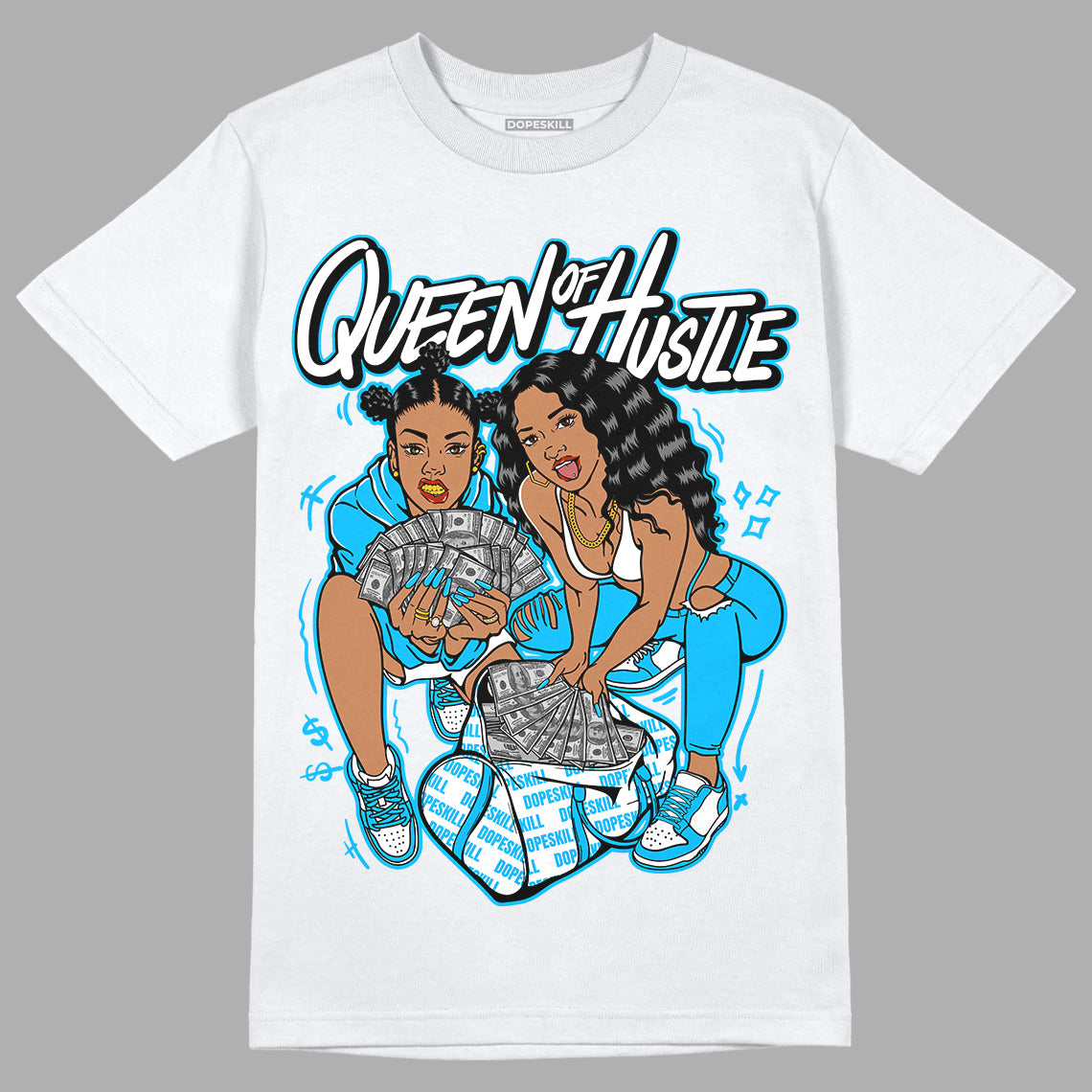 UNC 1s Low DopeSkill T-Shirt Queen Of Hustle Graphic - White 