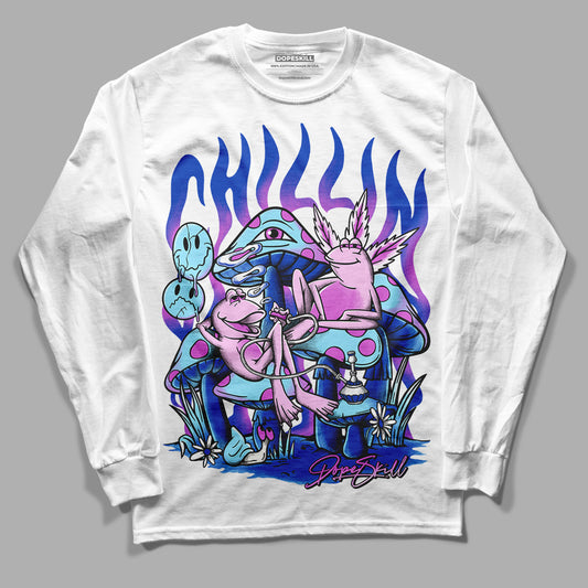 Hyper Royal 12s DopeSkill Long Sleeve T-Shirt Chillin Graphic - White