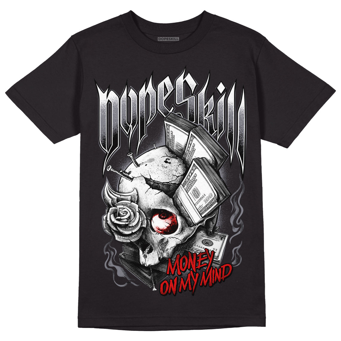 Fire Red 9s DopeSkill T-Shirt Money On My Mind Graphic - Black 