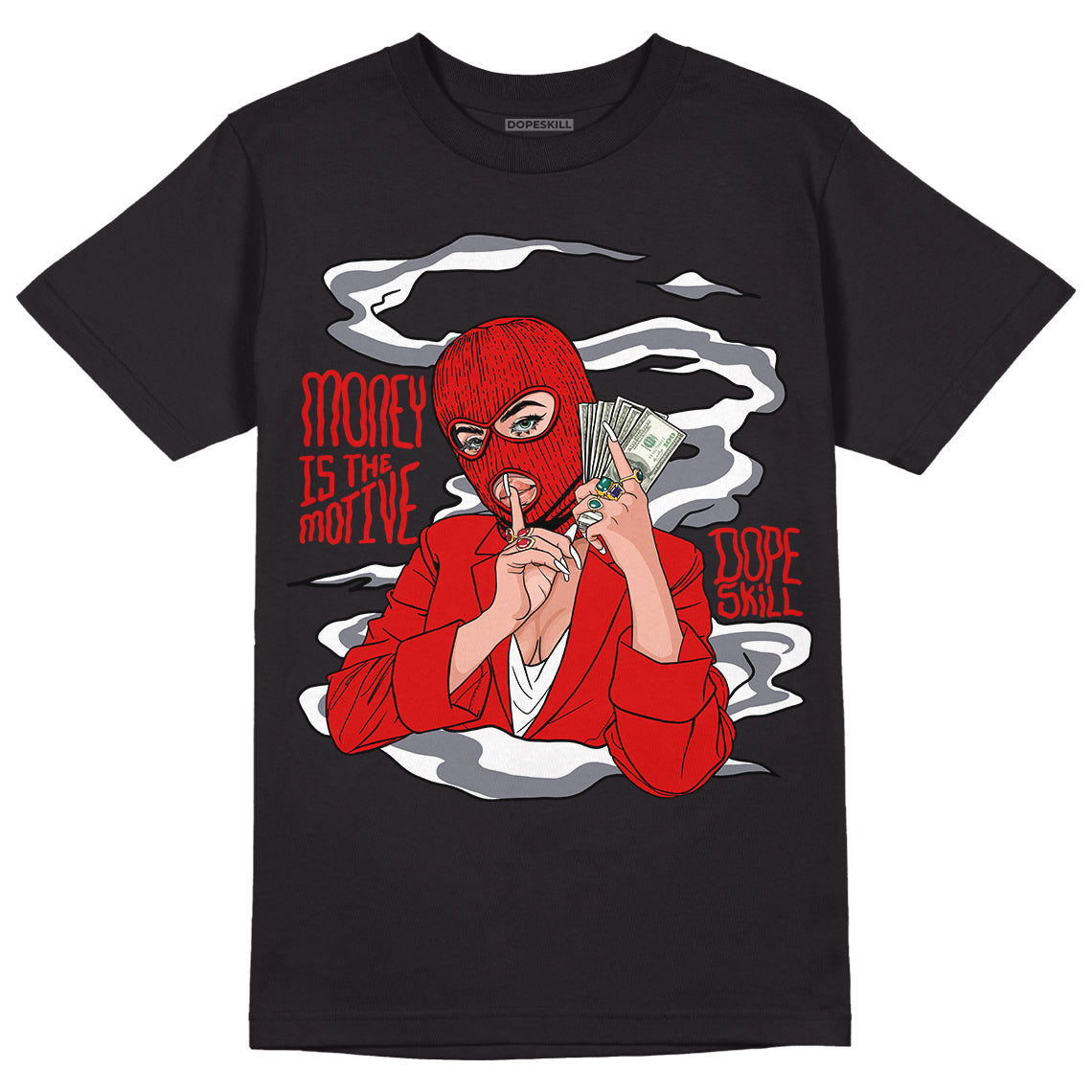 Gym Red 9s DopeSkill T-Shirt Money Is The Motive Graphic - Black