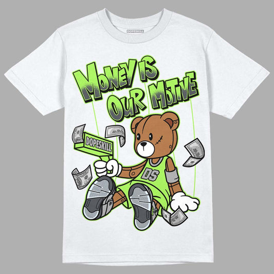 Green Bean 5s DopeSkill T-Shirt Money Is Our Motive Bear Graphicv - White 