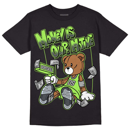 Green Bean 5s DopeSkill T-Shirt Money Is Our Motive Bear Graphic - Black