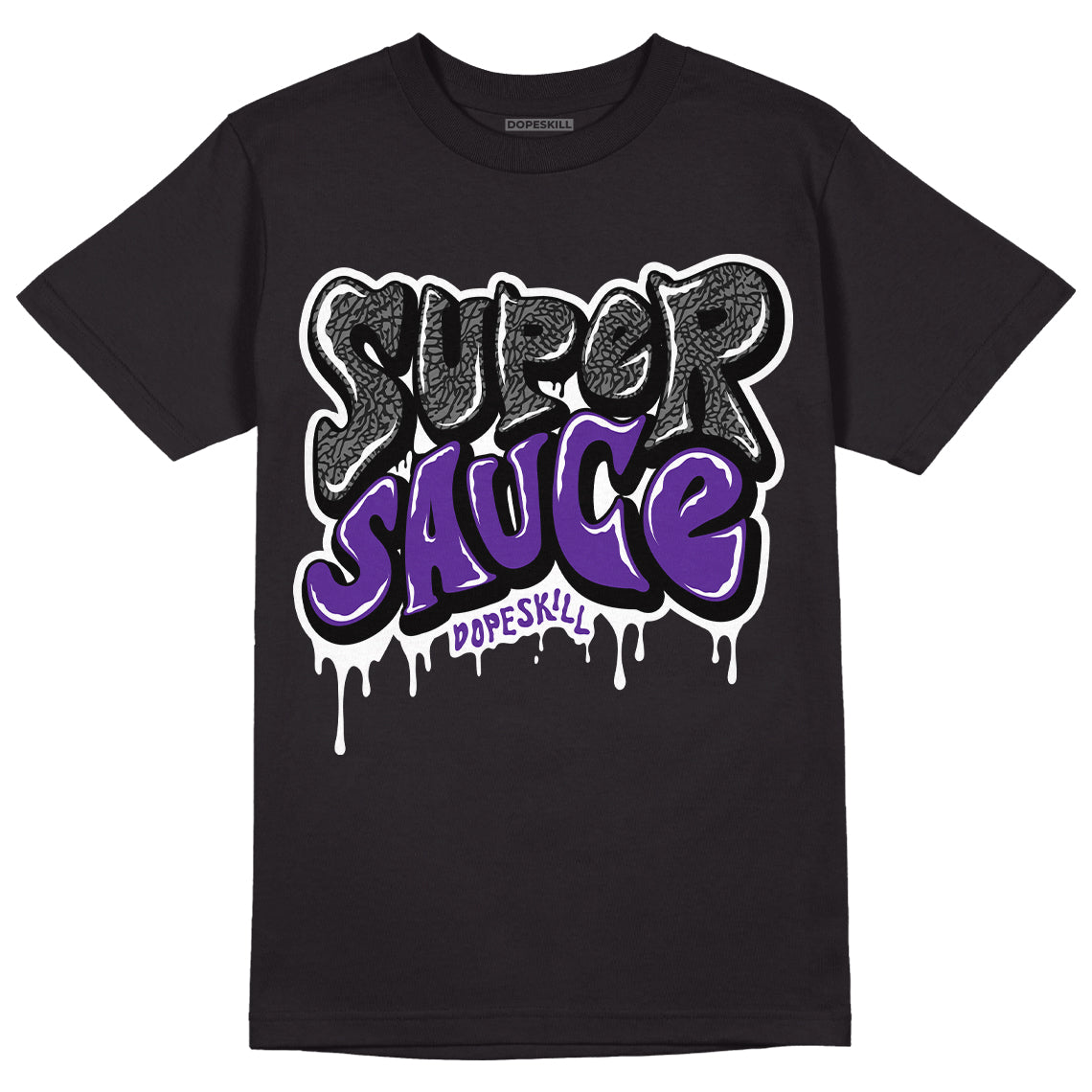 Dark Iris 3s DopeSkill T-Shirt Super Sauce Graphic - Black 
