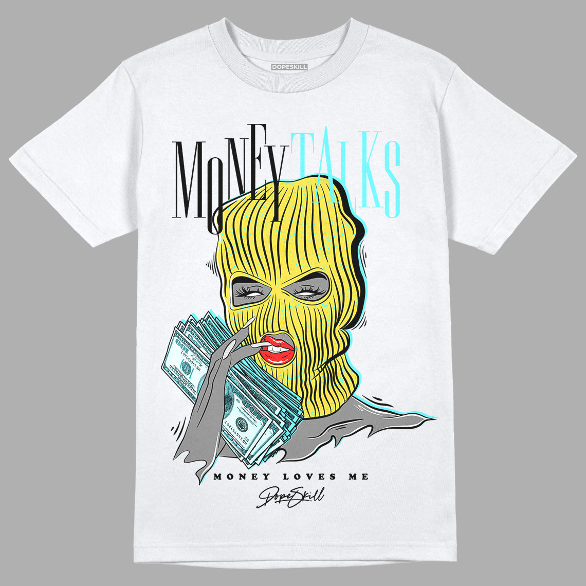 Aqua 5s DopeSkill T-Shirt Money Talks Graphic - White 