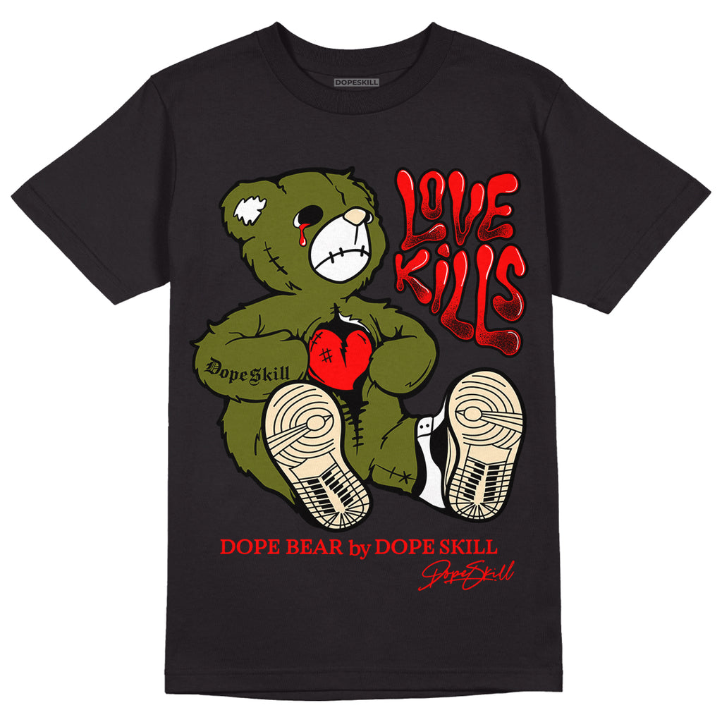 Travis Scott x Jordan 1 Low OG “Olive” DopeSkill T-Shirt Love Kills Graphic Streetwear - Black