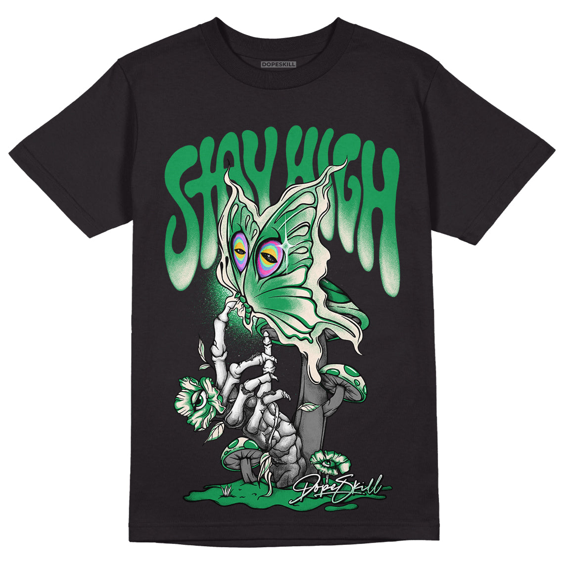 Jordan 2 Retro Lucky Green DopeSkill T-Shirt Stay High Graphic Streetwear  - Black 