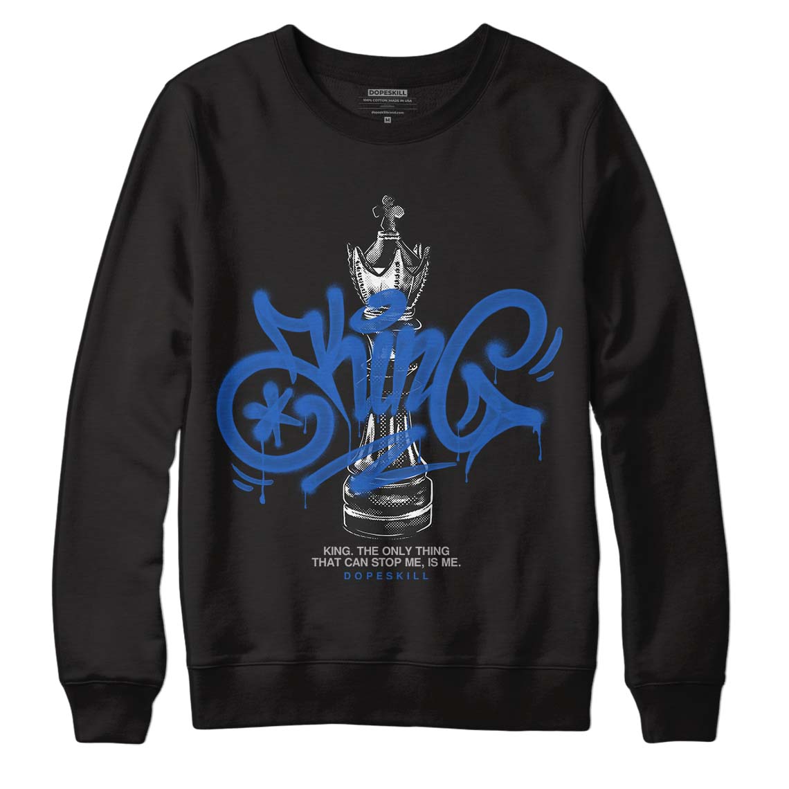 Jordan 1 High OG "True Blue" DopeSkill Sweatshirt King Chess Graphic Streetwear - Black