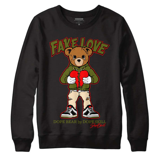 Travis Scott x Jordan 1 Low OG “Olive” DopeSkill Sweatshirt Fake Love Graphic Streetwear - Black