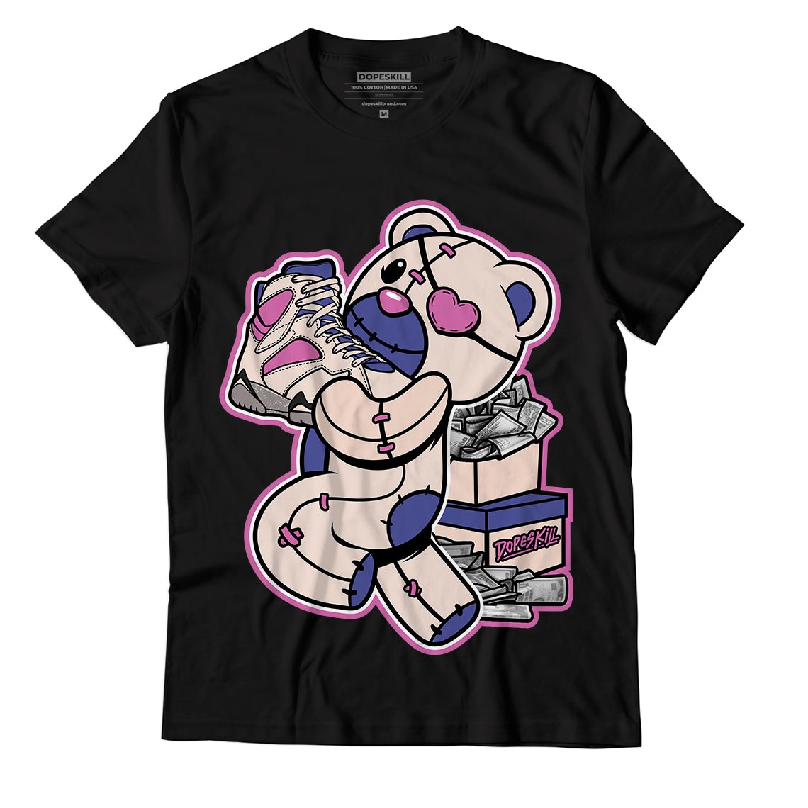 Jordan 7 SE Sapphire DopeSkill T-Shirt Bear Steals Sneaker Graphic - Black