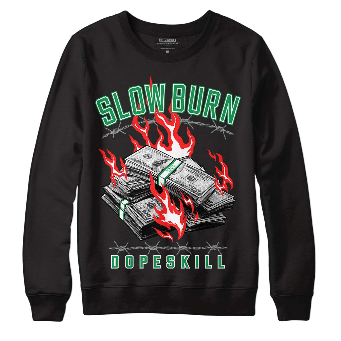 Jordan 3 WMNS “Lucky Green” DopeSkill Sweatshirt Slow Burn Graphic Streetwear - Black