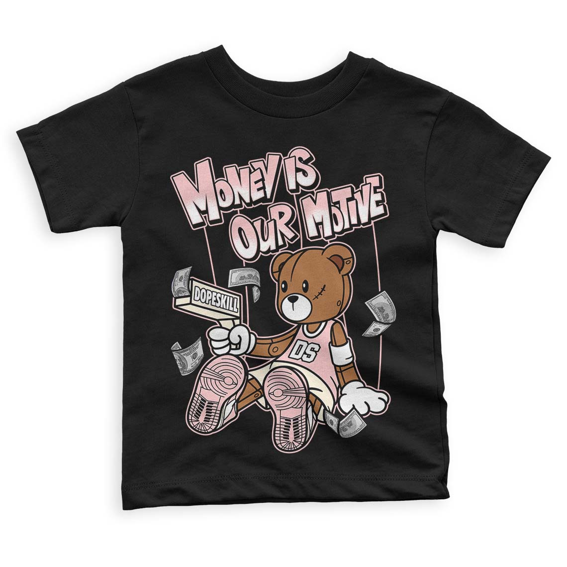 Jordan 1 High OG WMNS Washed Pink DopeSkill Toddler Kids T-shirt Money Is Our Motive Bear Graphic Streetwear - Black