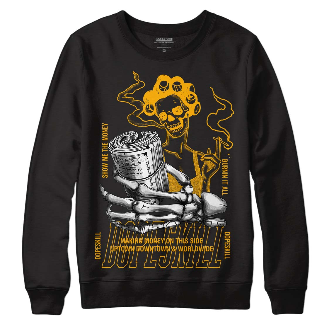 Goldenrod Dunk DopeSkill Sweatshirt Show Me The Money Graphic - Black 