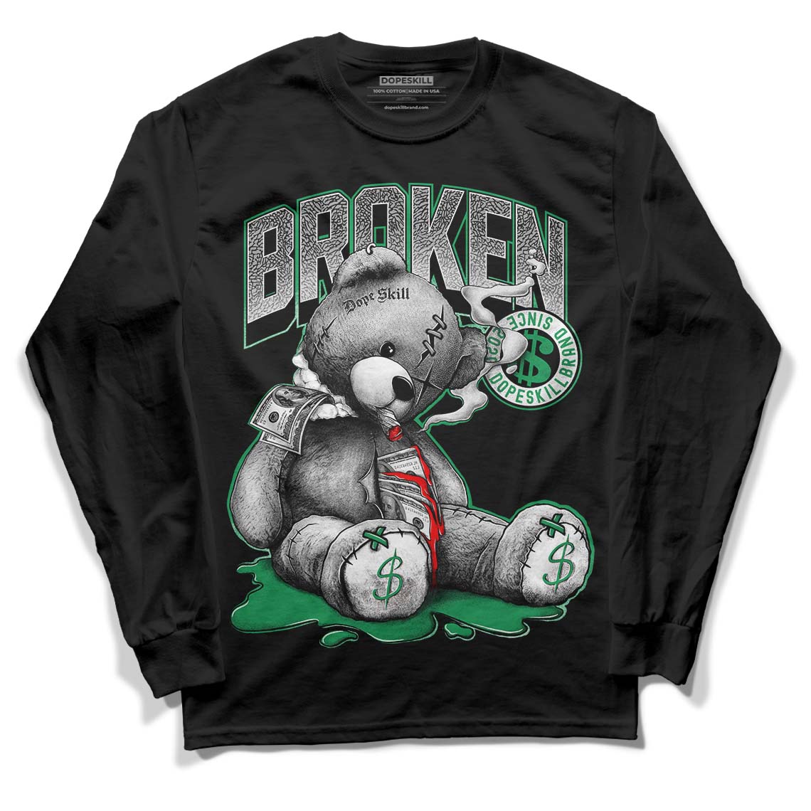 Jordan 3 WMNS “Lucky Green” DopeSkill Long Sleeve T-Shirt Sick Bear Graphic Streetwear - Black