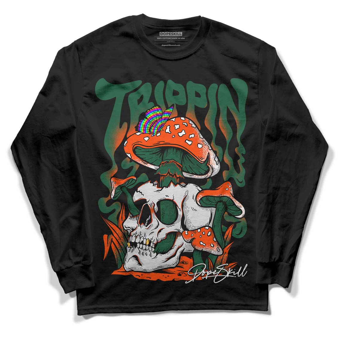 Dunk Low Team Dark Green Orange DopeSkill Long Sleeve T-Shirt Trippin Graphic - Black