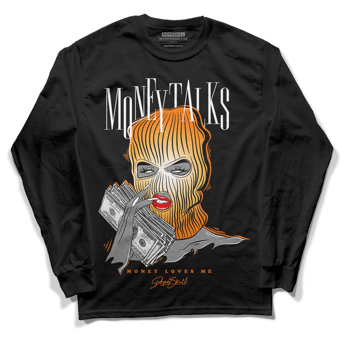 Wmns Dunk Low 'Magma Orange DopeSkill Long Sleeve T-Shirt Money Talks Graphic Streetwear - Black