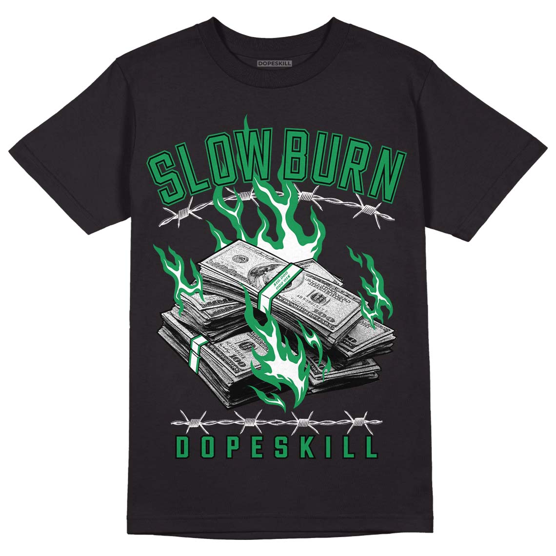 Jordan 1 Low Lucky Green DopeSkill T-Shirt Slow Burn Graphic Streetwear - Black