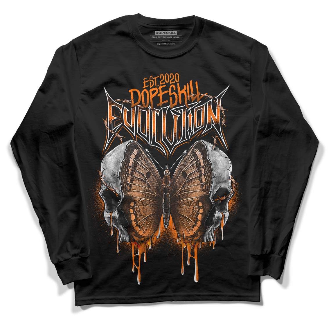 Orange Black White DopeSkill Long Sleeve T-Shirt DopeSkill Evolution Graphic - Black