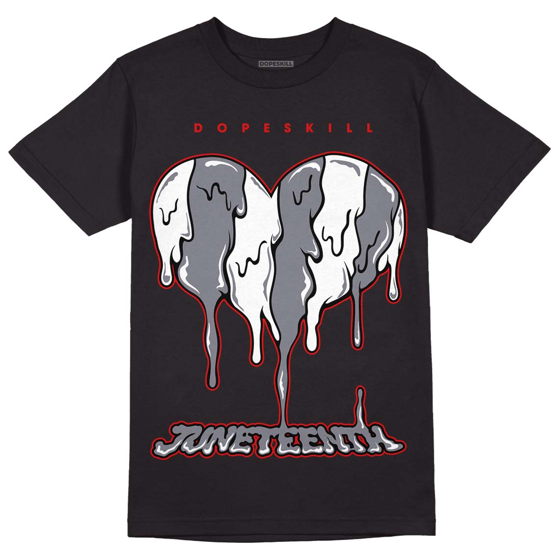 Fire Red 9s DopeSkill T-Shirt Juneteenth Heart Graphic - Black