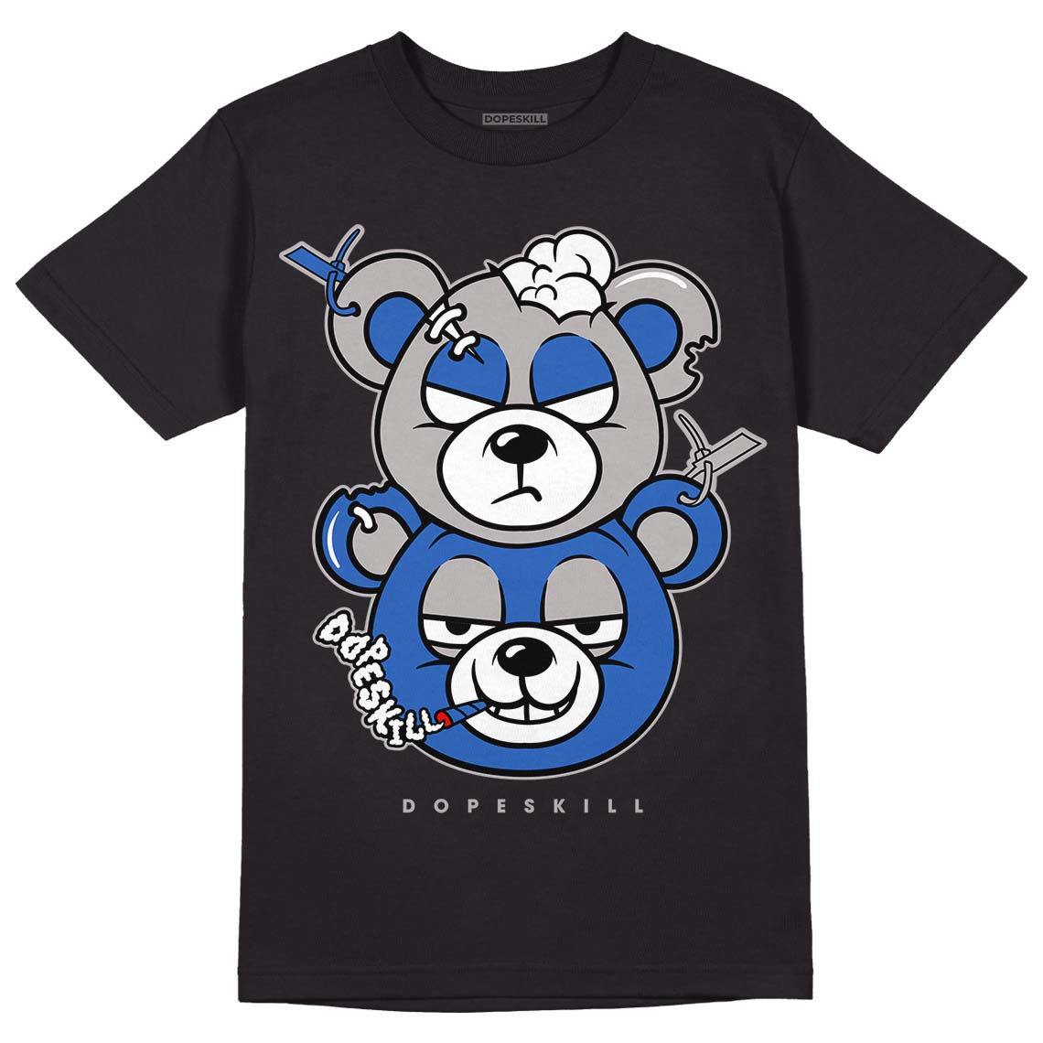 True Blue 1s DopeSkill T-Shirt New Double Bear Graphic - Black