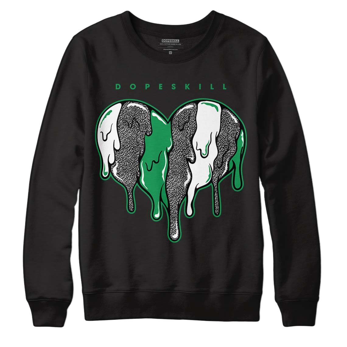 Jordan 3 WMNS “Lucky Green” DopeSkill Sweatshirt Slime Drip Heart Graphic Streetwear - Black