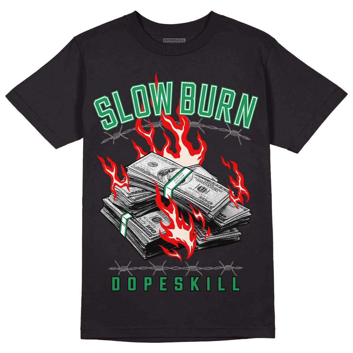 Jordan 2 Retro Lucky Green DopeSkill T-Shirt Slow Burn Graphic Streetwear  - Black 