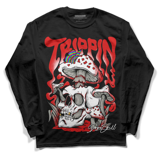 Fire Red 3s DopeSkill Long Sleeve T-Shirt Trippin Graphic - Black