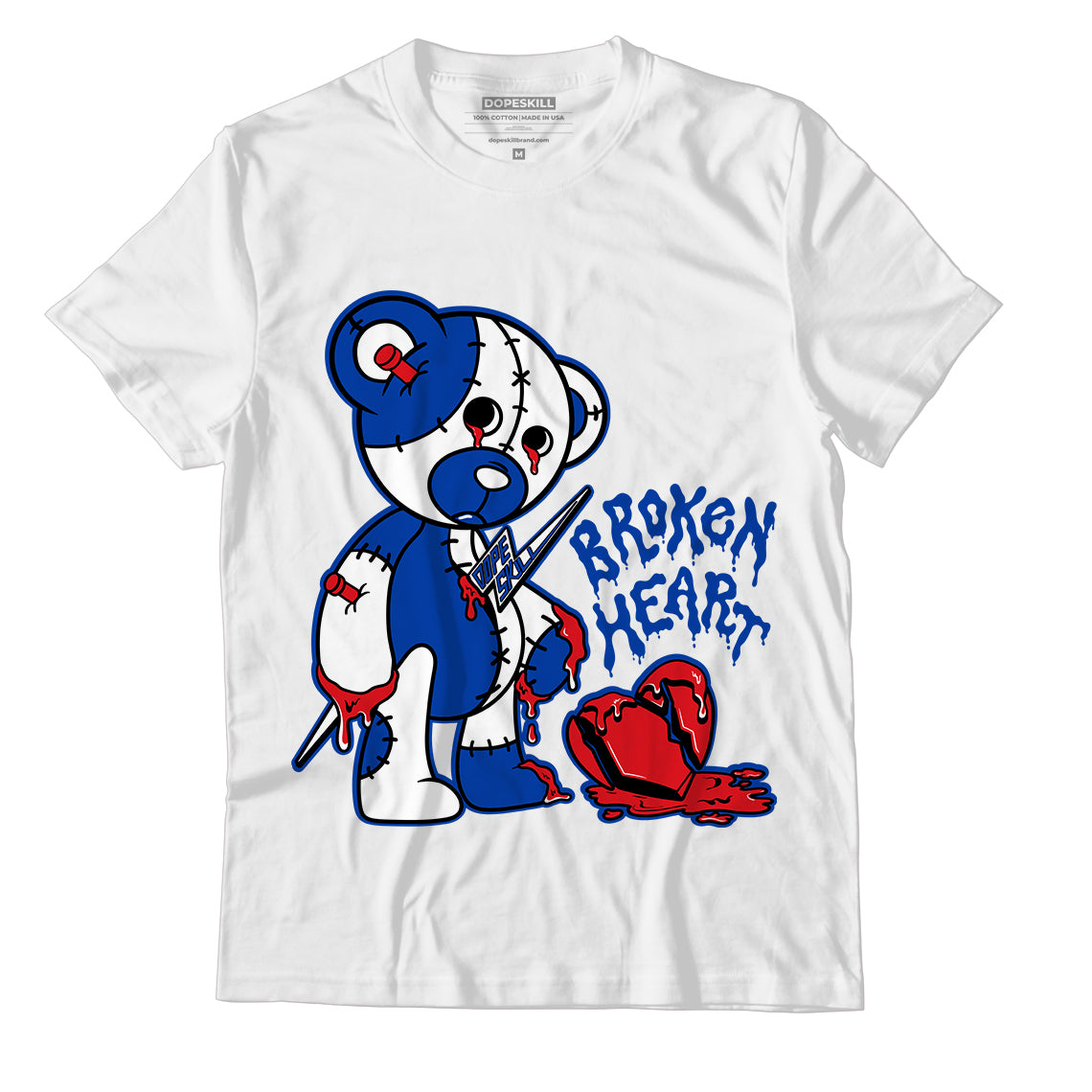 Question Mid Blue Toe DopeSkill T-Shirt Broken Heart Graphic - White 