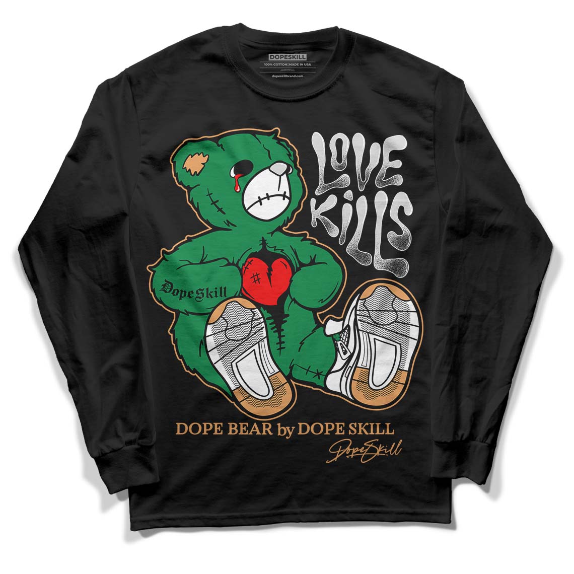 Nike SB x Jordan 4 “Pine Green” DopeSkill Long Sleeve T-Shirt Love Kills Graphic Streetwear - Black