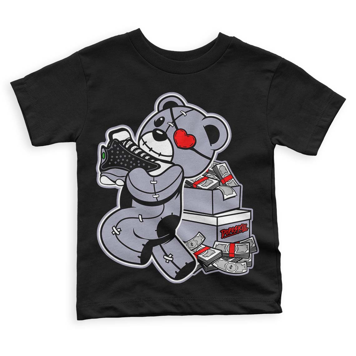  Jordan 13 Retro 'Black Flint' DopeSkill Toddler Kids T-shirt Bear Steals Sneaker Graphic Streetwear - Black