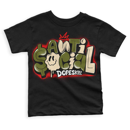 Travis Scott x Jordan 1 Low OG “Olive” DopeSkill Toddler Kids T-shirt Anti Social Graphic Streetwear - Black