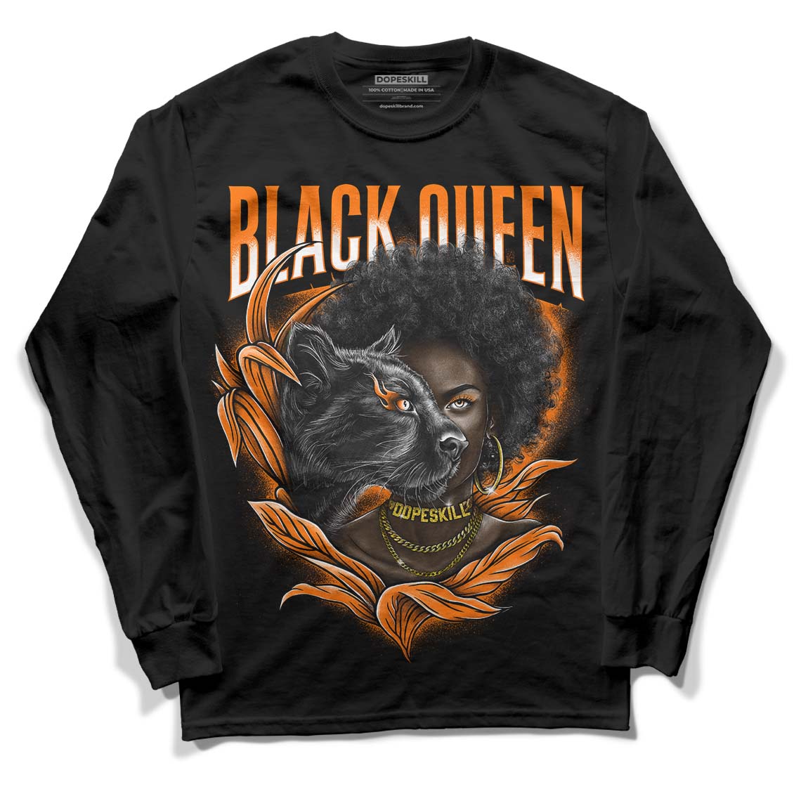 Wmns Dunk Low 'Magma Orange DopeSkill Long Sleeve T-Shirt New Black Queen Graphic Streetwear - Black