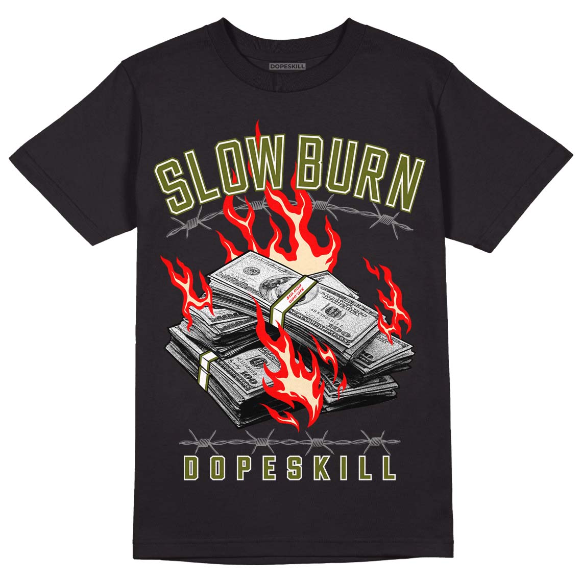 Travis Scott x Jordan 1 Low OG “Olive” DopeSkill T-Shirt Slow Burn Graphic Streetwear - Black