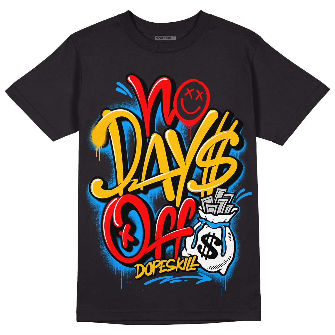 Fruity Pebbles Dunks DopeSkill T-Shirt No Days Off Graphic - Black 