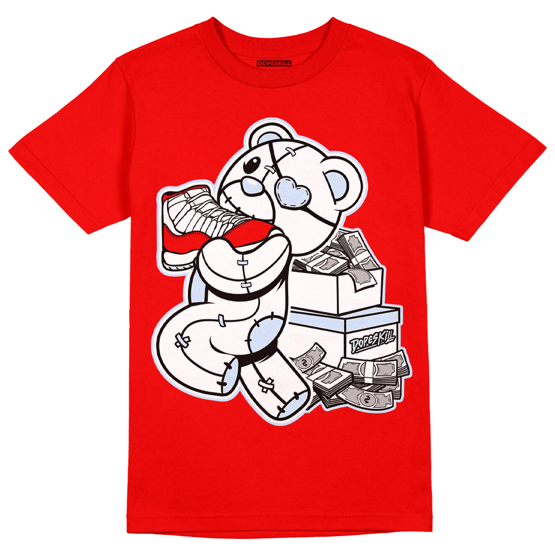 Cherry 11s DopeSkill Varsity Red T-shirt Bear Steals Sneaker Graphic