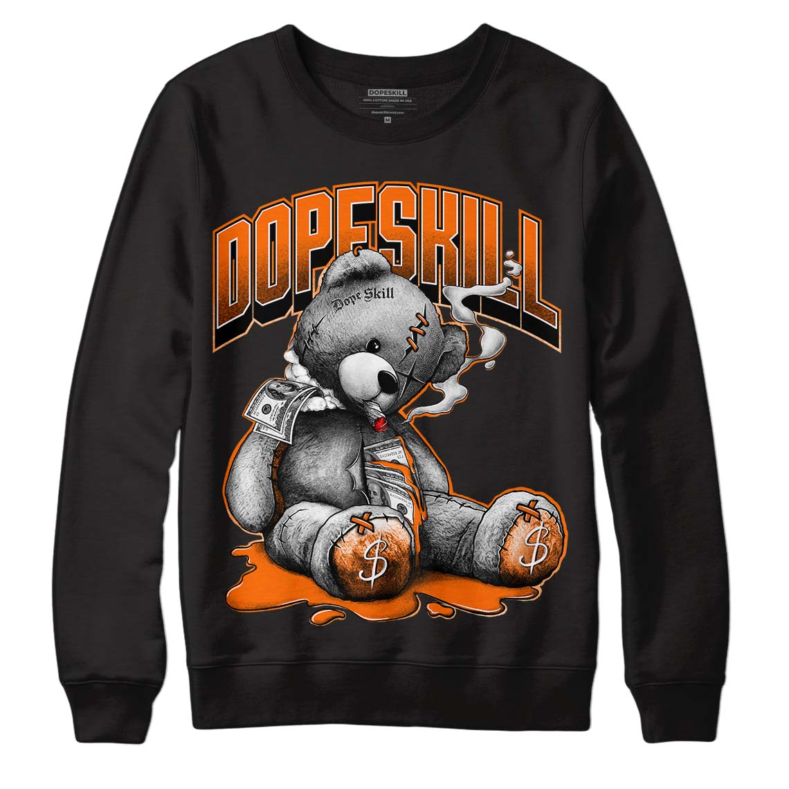 Orange Black White DopeSkill Sweatshirt Sick Bear Graphic - Black