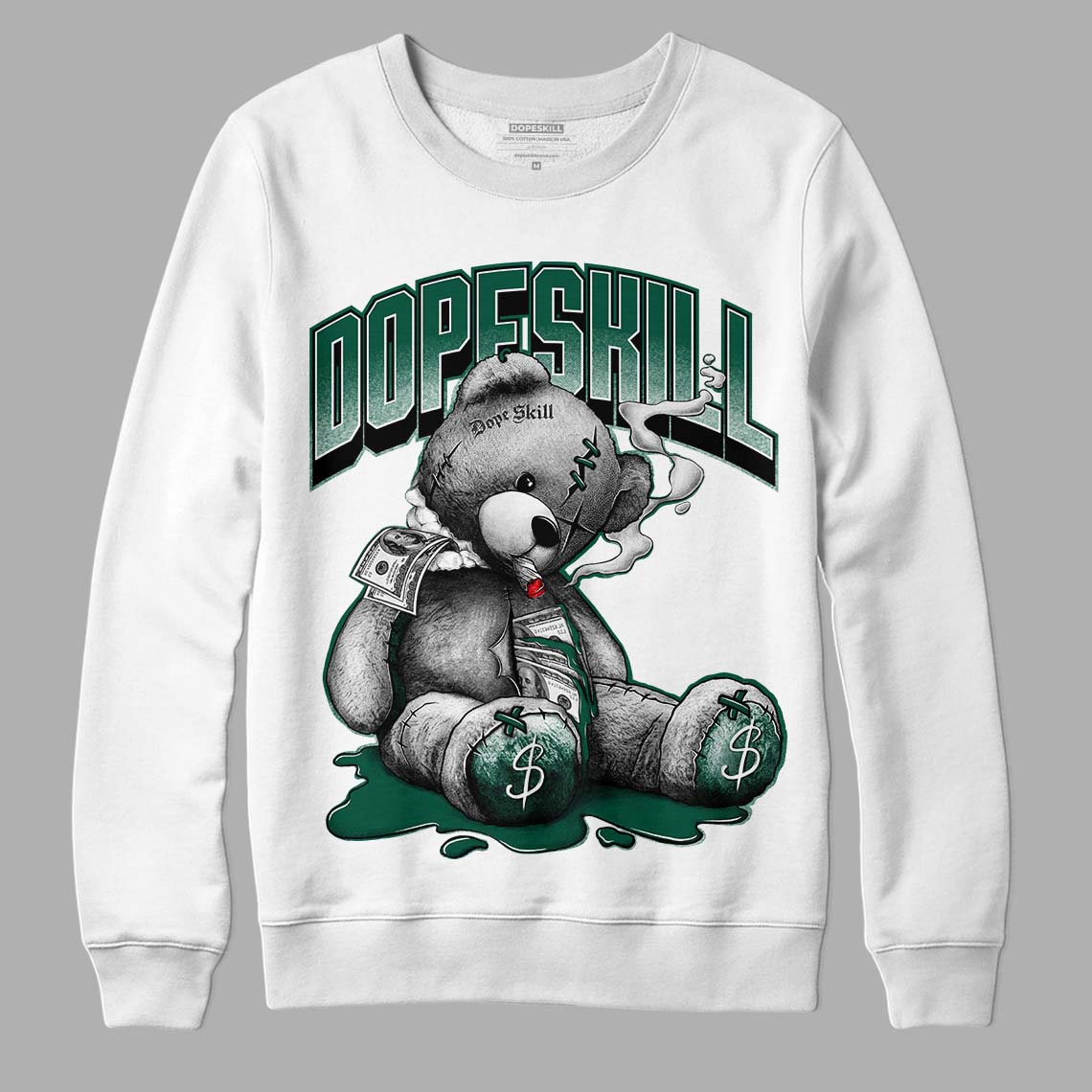 Lottery Pack Malachite Green Dunk Low DopeSkill Sweatshirt Sick Bear Graphic - White