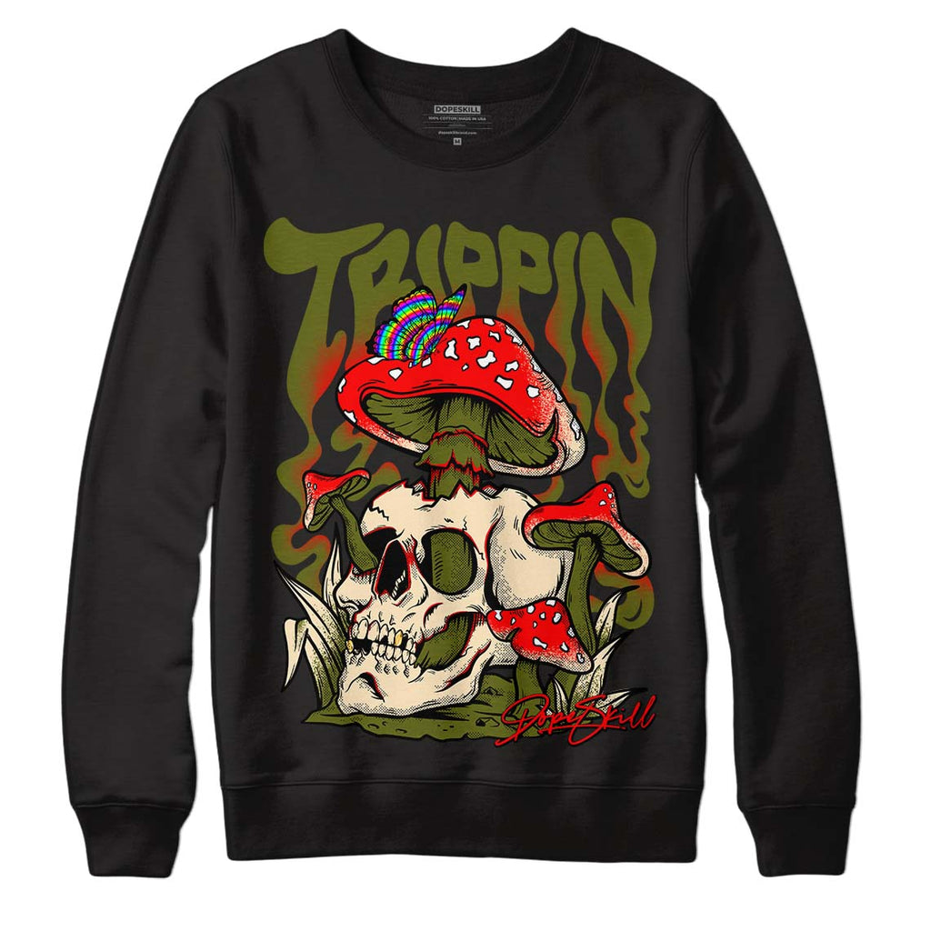 Travis Scott x Jordan 1 Low OG “Olive” DopeSkill Sweatshirt Trippin Graphic Streetwear - Black
