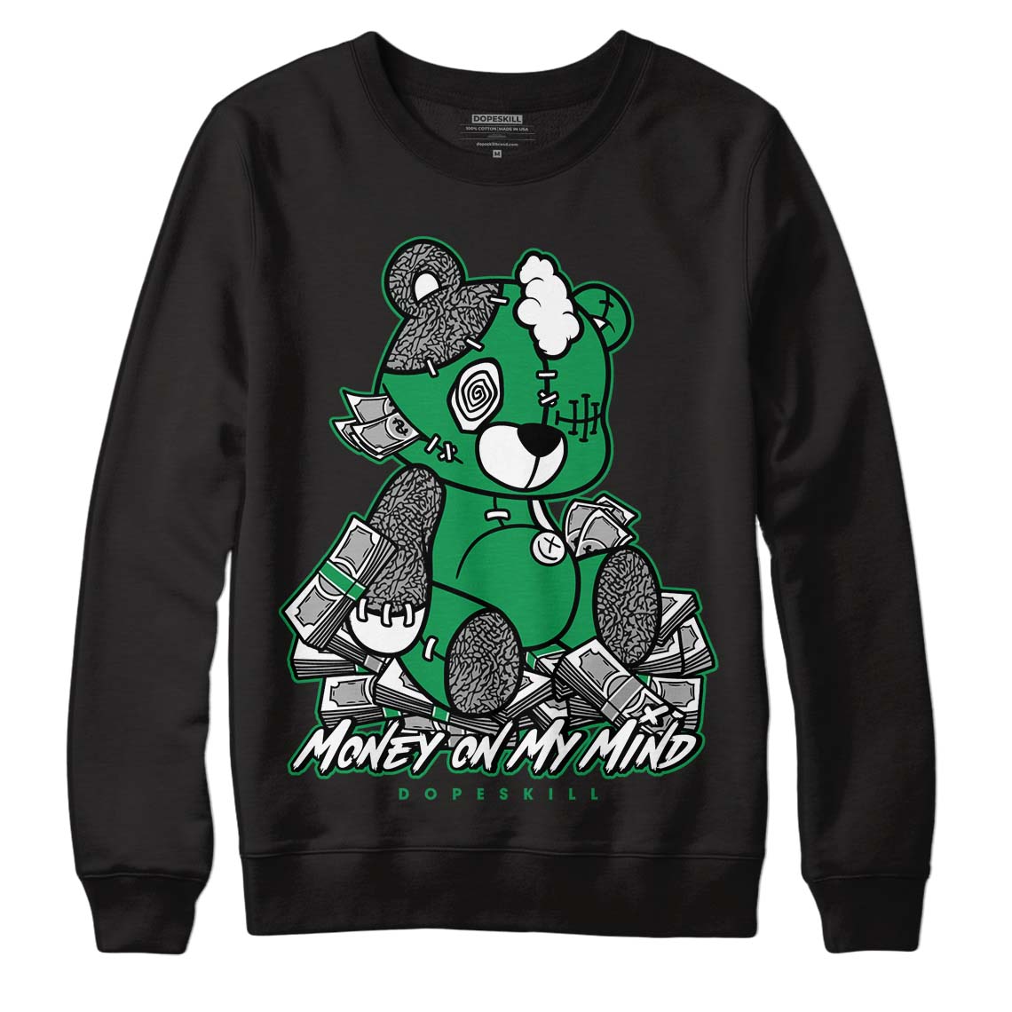 Jordan 3 WMNS “Lucky Green” DopeSkill Sweatshirt MOMM Bear Graphic Streetwear - Black