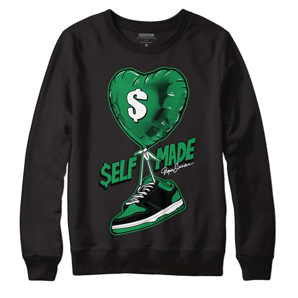 Jordan 1 Low Lucky Green DopeSkill Sweatshirt Self Made Graphic Streetwear - Black