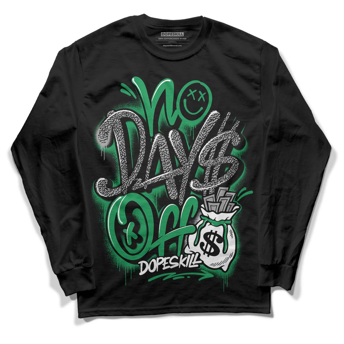 Jordan 3 WMNS “Lucky Green” DopeSkill Long Sleeve T-Shirt No Days Off Graphic Streetwear - Black