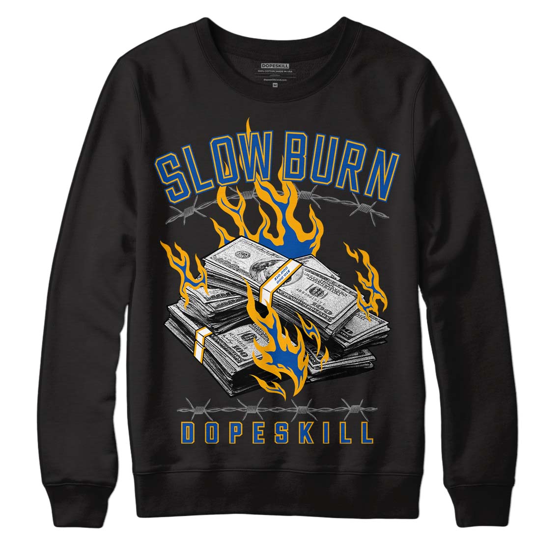 Dunk Blue Jay and University Gold DopeSkill Sweatshirt Slow Burn Graphic Streetwear - Black