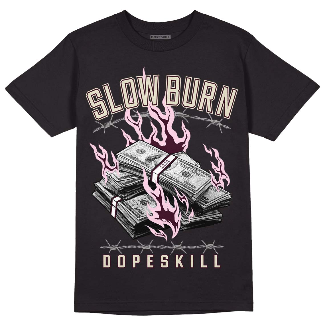 Dunk Low Night Maroon and Medium Soft Pink DopeSkill T-Shirt Slow Burn Graphic Streetwear  - Black