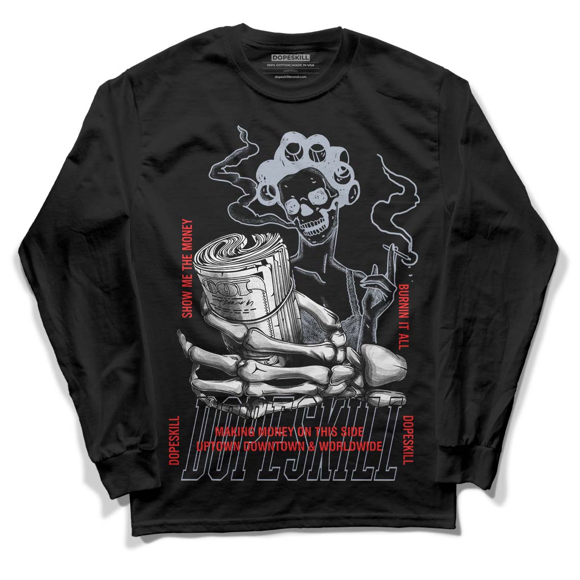 Jordan 3 Retro White Cement Reimagined DopeSkill Long Sleeve T-Shirt Show Me The Money Graphic Streetwear - Black