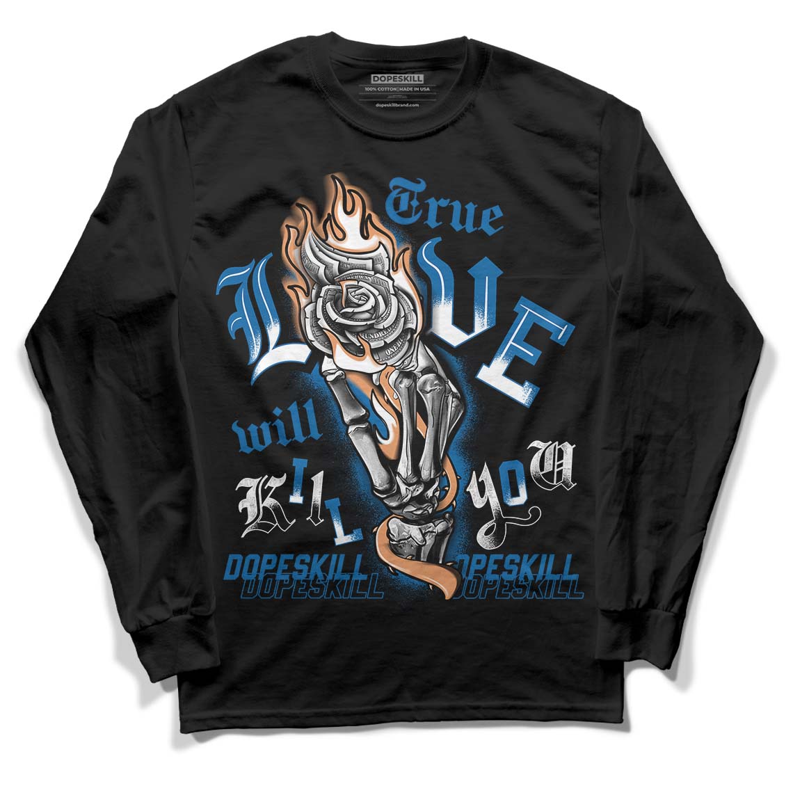 Jordan 3 Retro Wizards DopeSkill Long Sleeve T-Shirt True Love Will Kill You Graphic Streetwear - Black