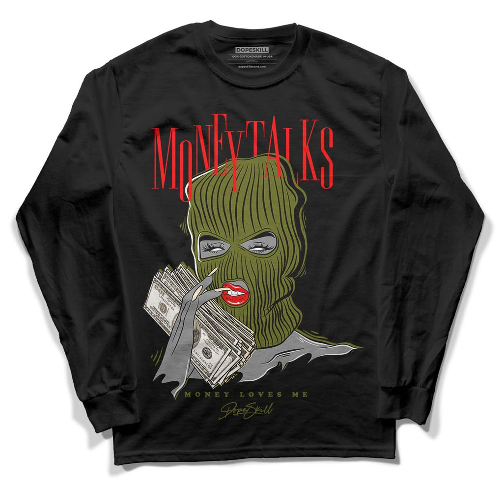 Travis Scott x Jordan 1 Low OG “Olive” DopeSkill Long Sleeve T-Shirt Money Talks Graphic Streetwear - Black