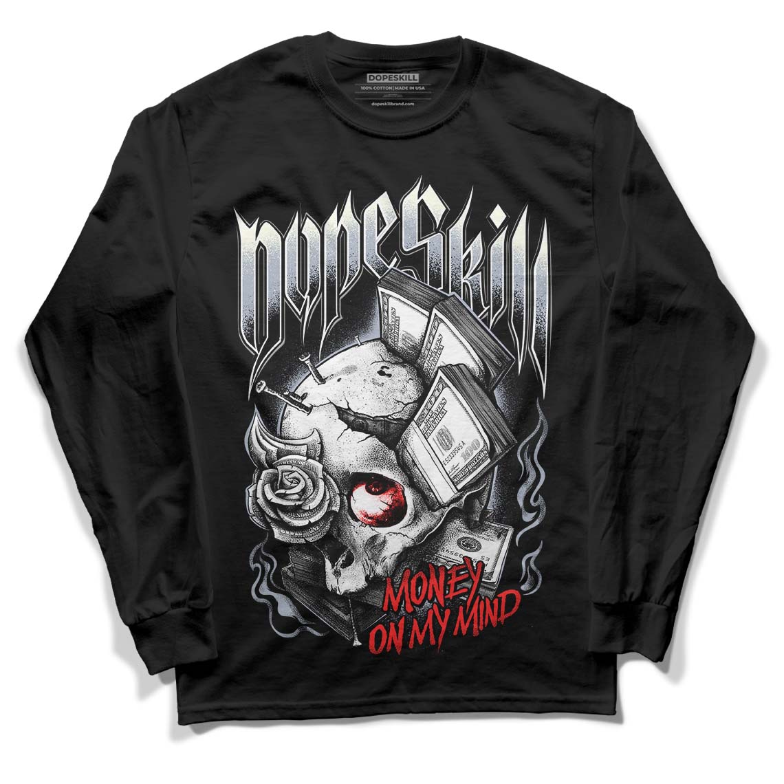 Jordan 3 Retro White Cement Reimagined DopeSkill Long Sleeve T-Shirt Money On My Mind Graphic Streetwear - Black