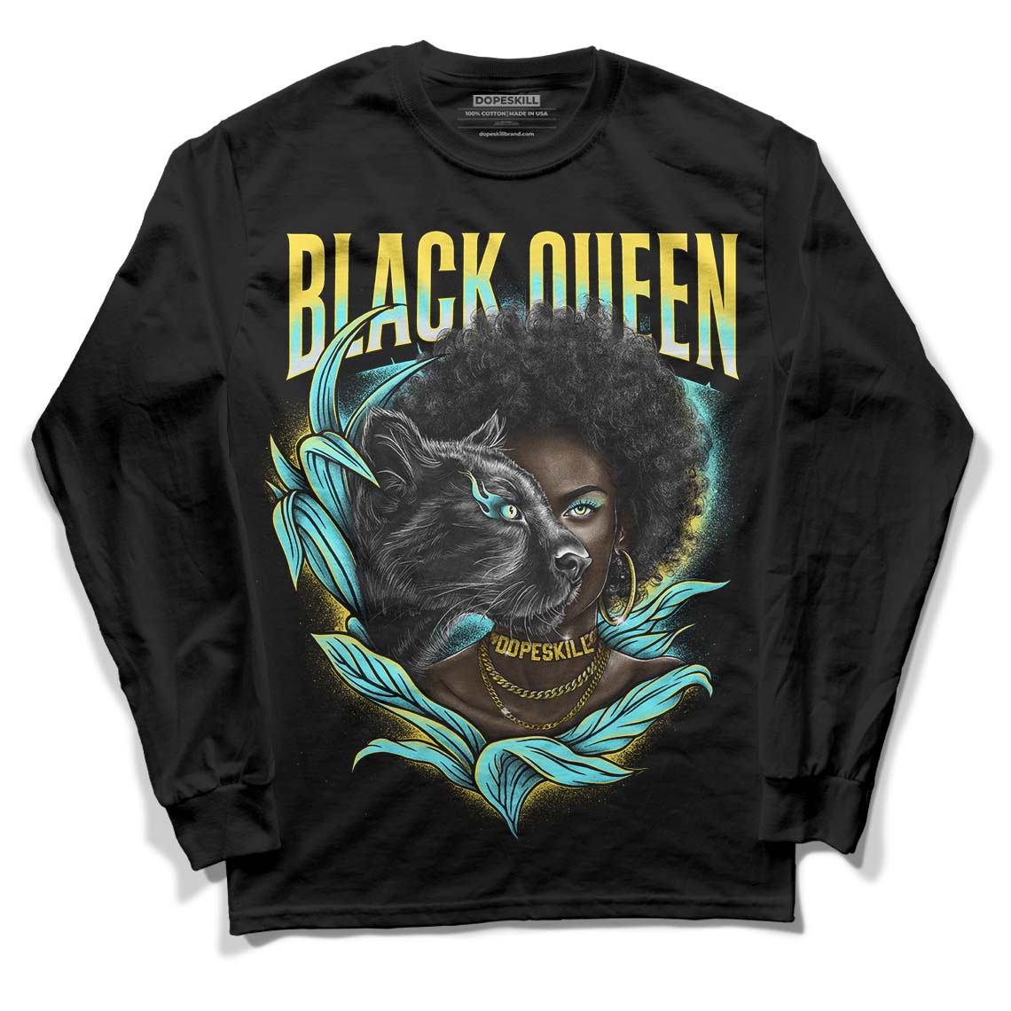 Aqua 5s DopeSkill Long Sleeve T-Shirt New Black Queen Graphic - Black 